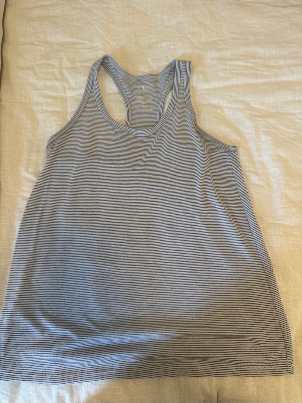 Athletic Works Light Blue & White Striped Racerback Tank